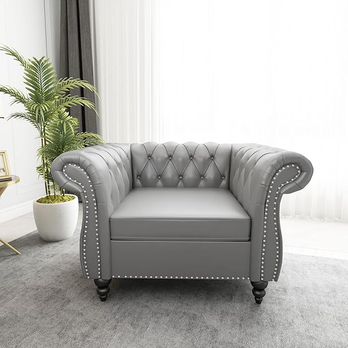 ORRD 2 Piece Living Room Set, Chesterfield Leather Sofa Loveseat Couch Chair