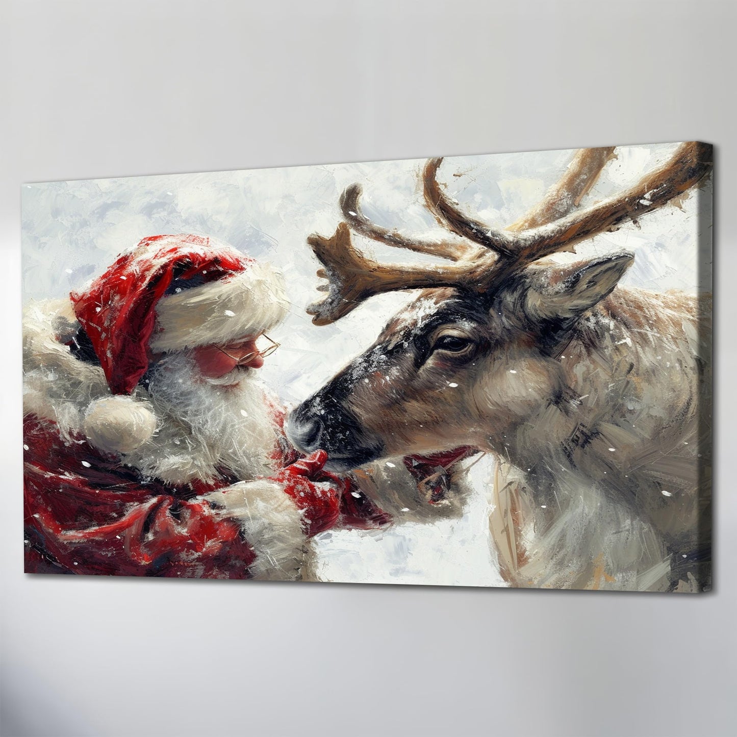 GUTTATY Christmas Santa and Reindeer Canvas Wall Art, Winter Snow Scene Hanging Artwork, Festive Canvas Prints, Holiday Wall Decor Picture for Living Room, Bedroom, Entryway, 32x16 Inch