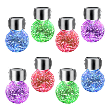 GIGALUMI 8 Pack Solar Hanging Lights: Multi-Color Changing Cracked Glass Hanging Ball Solar Outdoor Lights - Waterproof Lanterns for Garden, Yard, Patio, Lawn