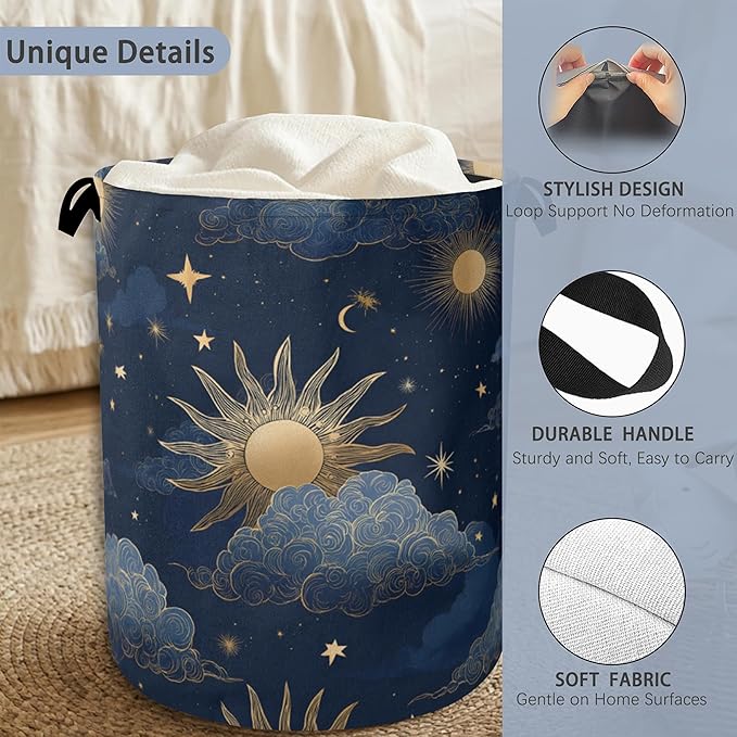 Sun Moon Stars Laundry Basket, Oxford Cloth Laundry Hamper