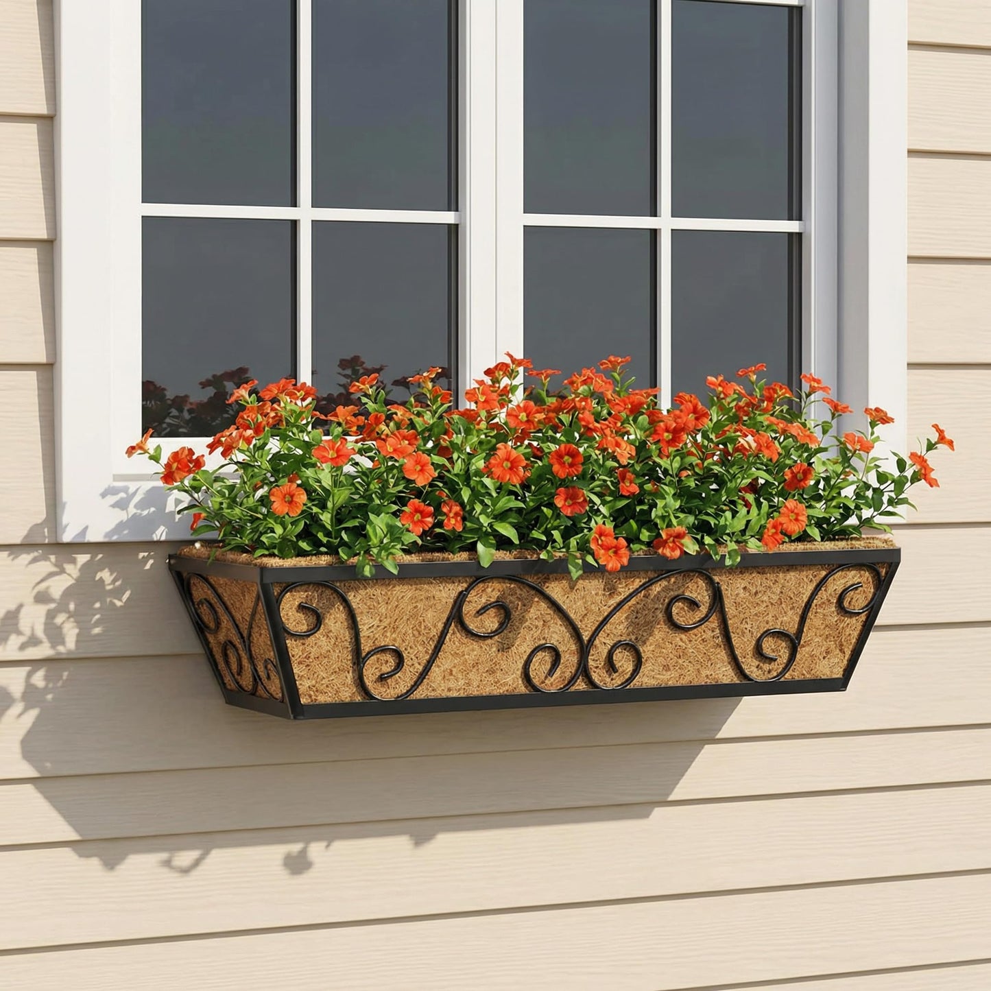 Y&M 24 Inch Window Deck with Coco Liner, Fence Metal Hanging Flower Planter Window Basket Deck Railing Planter Boxes for Outdoor Garden Lawn-Butterfly,2pcs