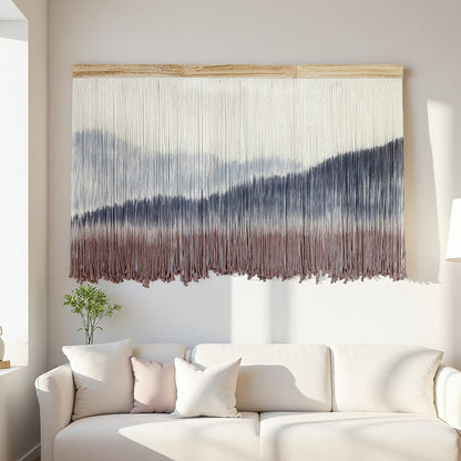 AKSWSHO Macrame Wall Hanging, Extra Large Mountain Dip-Dye Handmade Cotton Tapestry 59.06" x 38.19", Oversized Boho Wall Décor for Living Room Bedroom Studio Entryway, Serene Handcrafted Home Gift