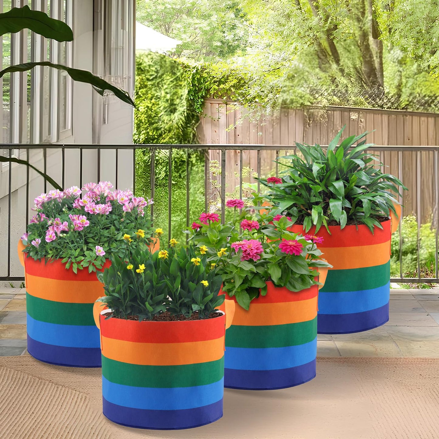 LITLANDSTAR 6 Pack 10 Gallon Grow Bags, Heavy Duty Thickened Colorful Nonwoven Plant Fabric Pots with Handles, Five-Color Tone Garden Plant Bags for Fruits Vegetables Flowers Herb