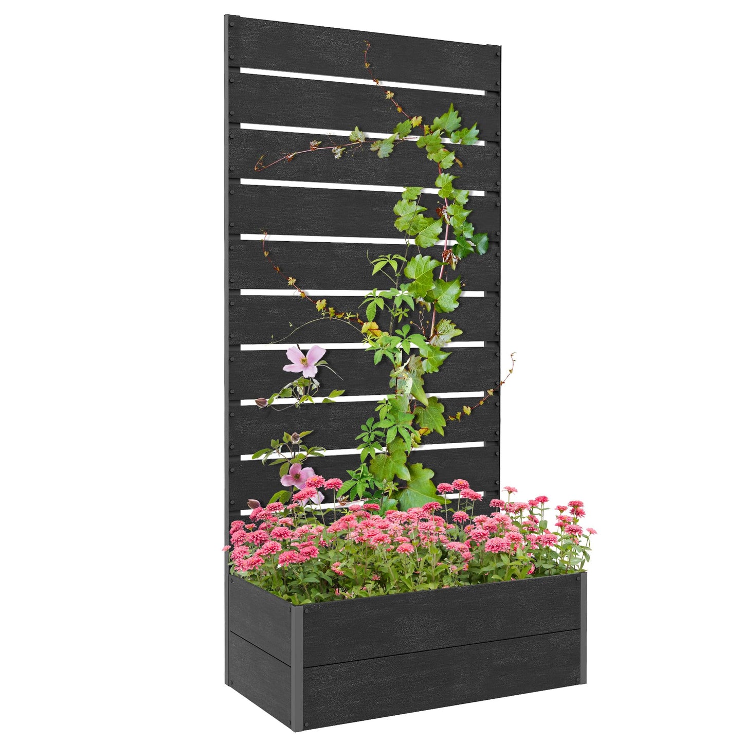 Outsunny Raised Garden Bed with Trellis for Climbing Plants, Planter Box with Self Draining Gap, Freestanding Trellis Planter for Outdoor, Patio, Deck, 28.25" x 15" x 59", Black