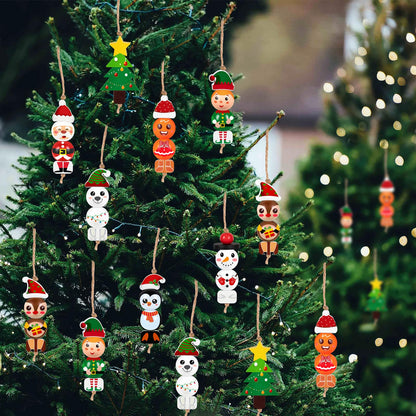 40Sets Christmas Wooden Beads Ornaments Crafts Kits：DIY Xmas Santa, Elf, Gingerbread, Penguin, Reindeer, Snowman, Tree Winter Decorations Stocking Stuffers Goodie Bag Party Supplies