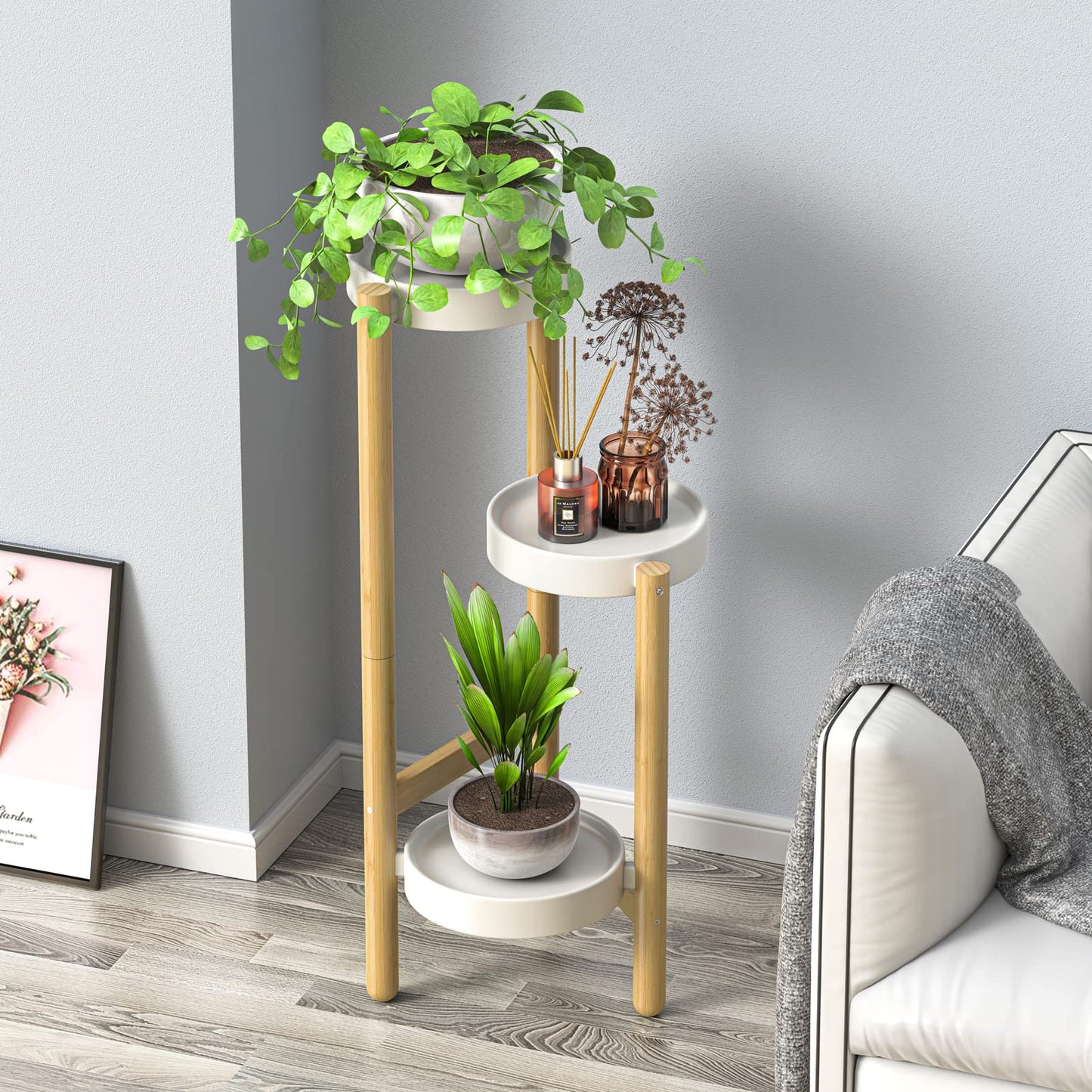 Wisuce Bamboo Plant Stands Indoor, 3 Tier Plant Stand Tall Corner Plant Stand Holder & Plant Display Rack for Outdoor Garden Indoor Home (3 Tier -1)