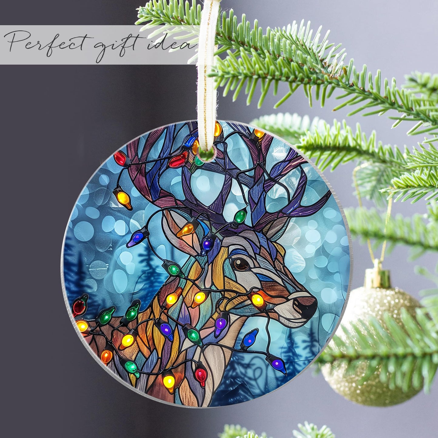 Fastpeace Reindeer Acrylic Ornament - Stained Glass Style Reindeer Decoration Hanging for Family