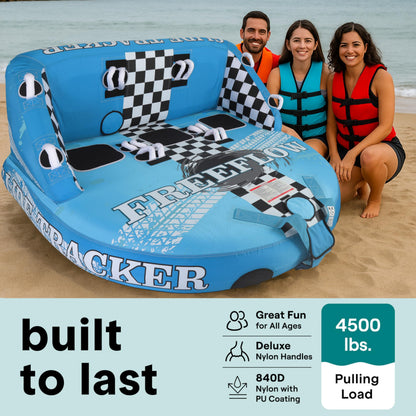 SereneLife 3-Person Inflatable Towable Booster Tube - Heavy-Duty Water Tube Boating Float Tow Raft, Watersports Inflatable Pull Boats/Tubes/Towables w/Foam Seats, PVC Bladder, Handles