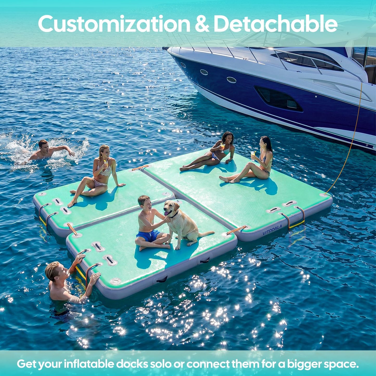 Inflatable Floating Dock, Water Island Float Raft Mat with Non-Slip Surface, 10FT Air Deck Platform, 6 Inch Thick for Pool, Lake, River, Beach, Ocean (Mint Green)