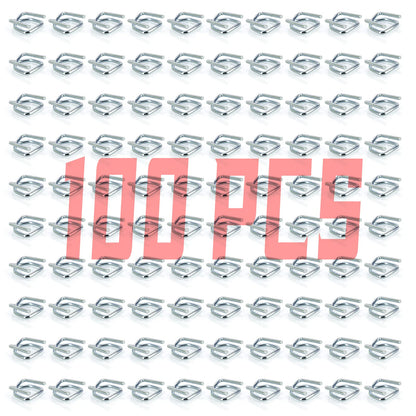 VETAKING Heavy Duty Reusable Buckles with Anti-Slip Coating Sturdy Metal Wire and High Holding Power 100pcs /200pcs Metal Buckles for Plastic Strapping - 3/4'' Strap Width Woven Cord Strapping (100)