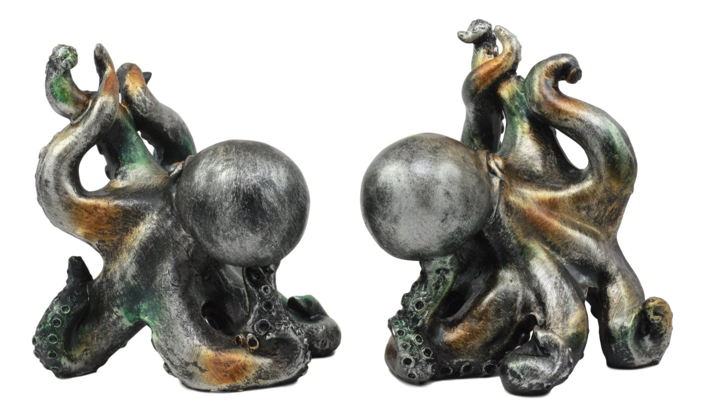 Ebros Nautical Coastal Sea Monster Octopus Bookends Set Statue in Faded Bronze Antique Finish 6.25" H Mythical Sea Giant Cthulhu Kraken Decorative Office Study-Room Library Desktop Decor Figurines