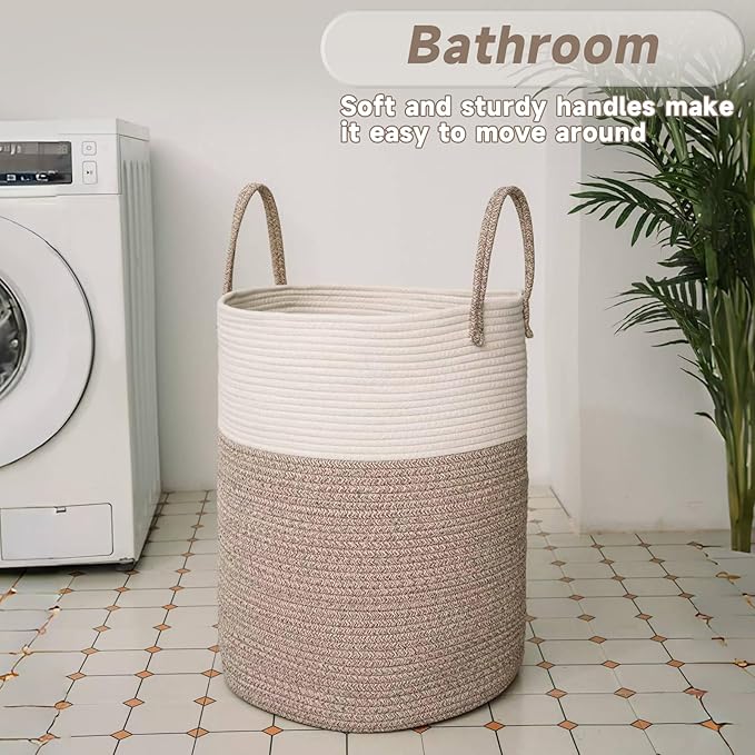 Large Woven Laundry Basket Hamper, 60L Cotton Rope Storage Bin