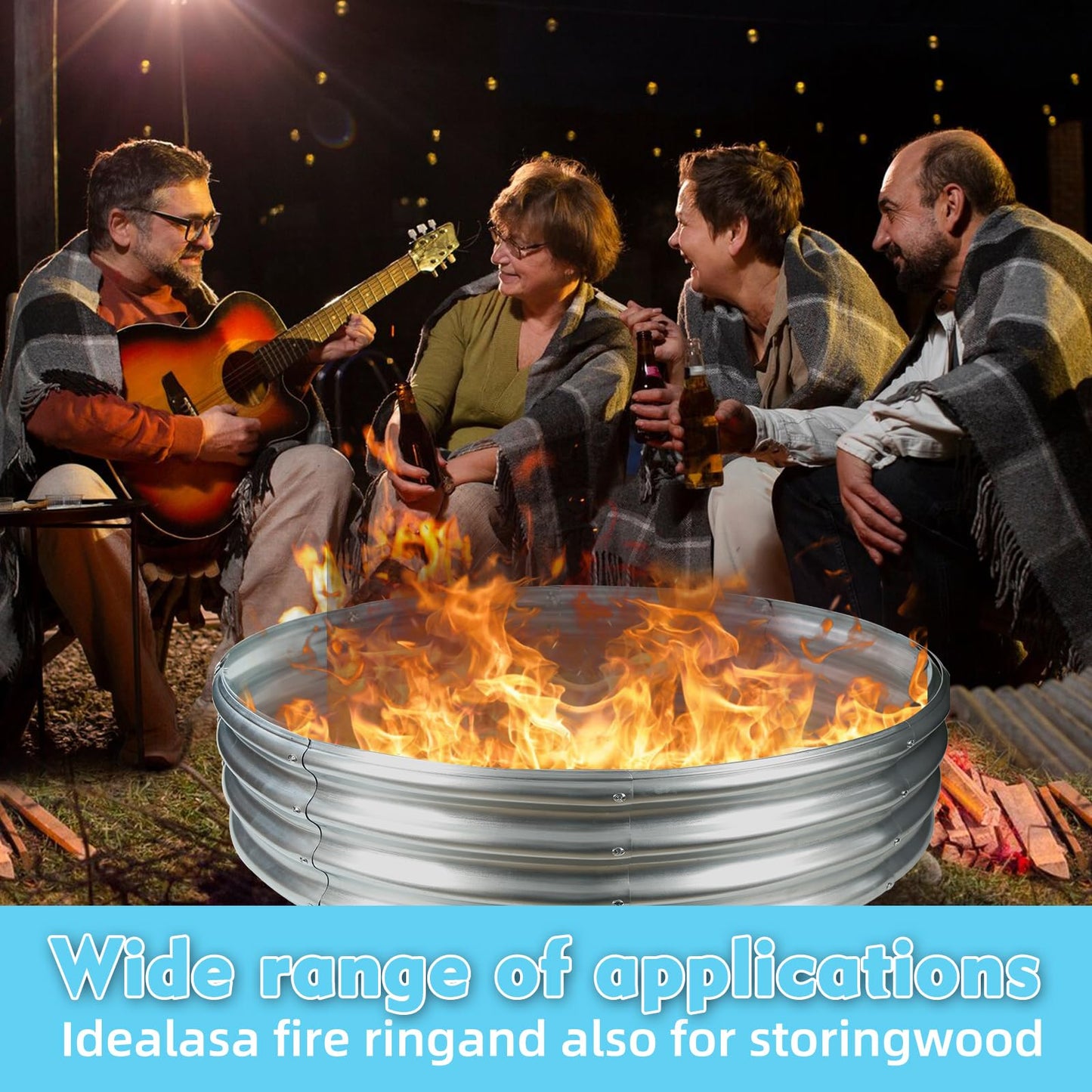 5FT Diameter Camp Fire Ring Pit, Large Round Galvanized Steel Fire Pit, Heavy Duty Steel Fire Pit Silver for Backyard, Camping, Bonfire (5x5x1FT)