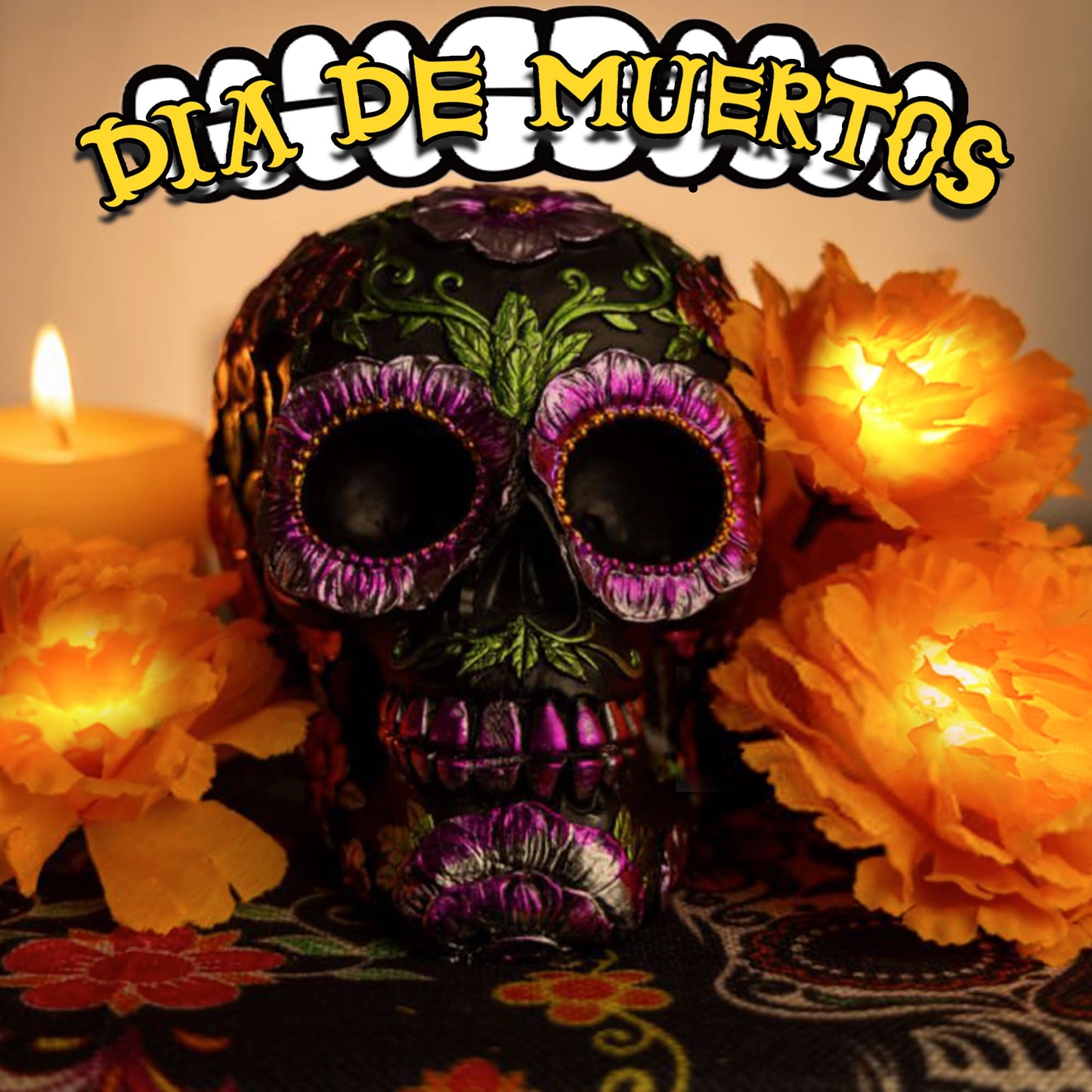 Gee Hut Marigold Garland String Lights Day of The Dead Decoration - 10ft 20 LED Marigold Flower Garlands Lights Battery Operated - Dia de Los Muertos Decoration for Diwali Halloween Indian Party