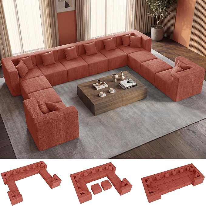 MONVANE Modular Sectional Sofa, Oversized 12 Seat Convertible U Shaped Couch