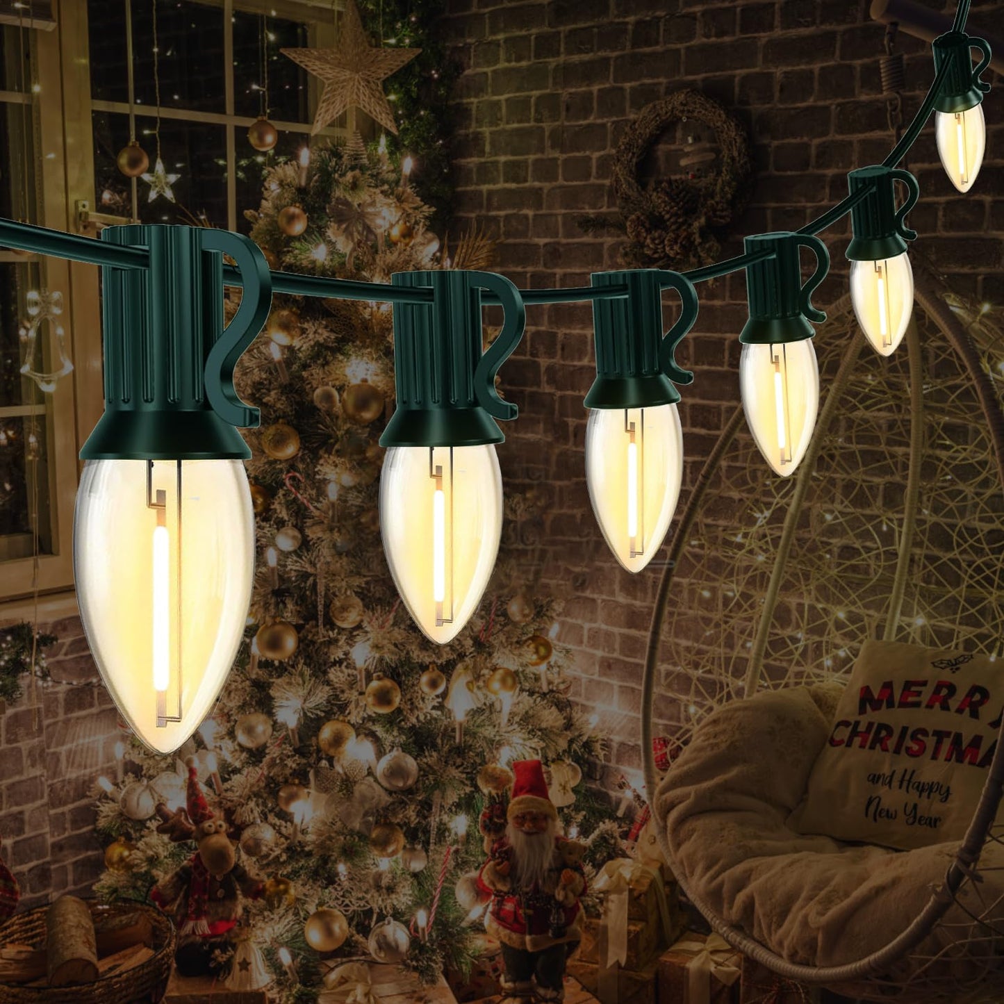 CHYParty 12 Pack C7 LED Christmas Bulbs, E12 Candelabra Base, 0.6W Warm White Dimmable Clear - Halloween Light Bulbs for Indoor/Outdoor String Lights, Patio Party Wedding Xmas Tree Replacement