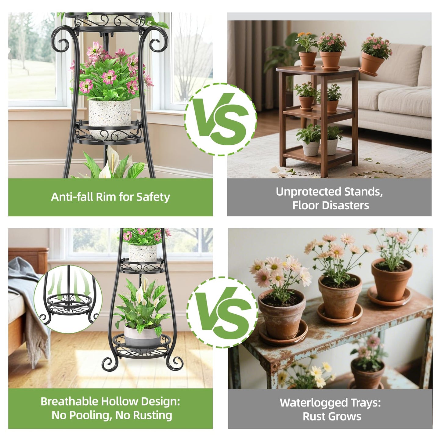 iDavosic.ly 3 Tier Metal Plant Stand Indoor Outdoor, Wrought Iron Corner Tall Flower Pot Holder Shelf, 34 Inch Vertical Heavy Duty Display Rack for Patio Porch Living Room Garden, Black
