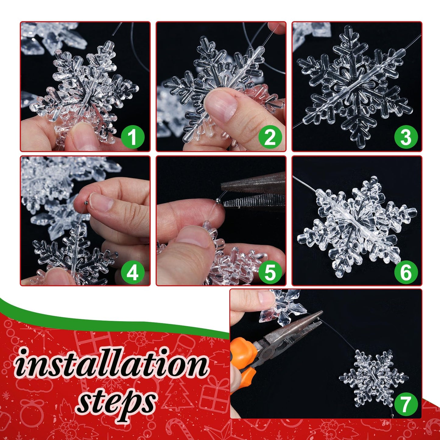 Boao 35 Pieces Christmas Snowflakes Ornaments DIY Acrylic Snowflakes Crystal Xmas Tree Pendant Winter Hanging Snow Theme Decoration(Clear)