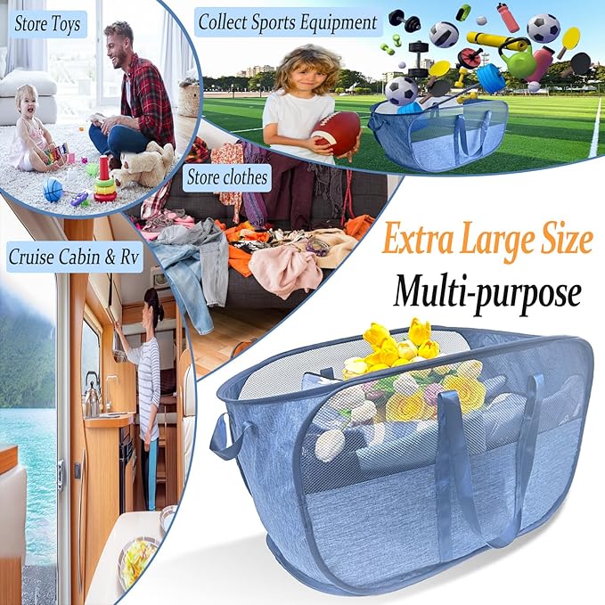 Extra Large Mesh Pop Up Laundry Hamper, 100L Collapsible Laundry Basket