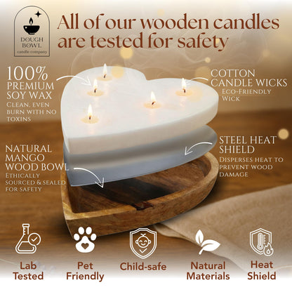 Dough Bowl Candle Co. Rose Candle - 10x10x2 Large Heart Shaped Scented Soy Candles for Women, Valentines Day Decor Gifts for Home, 5 Wick White Decorative Natural Aromatherapy, 30 Hour Burn Time