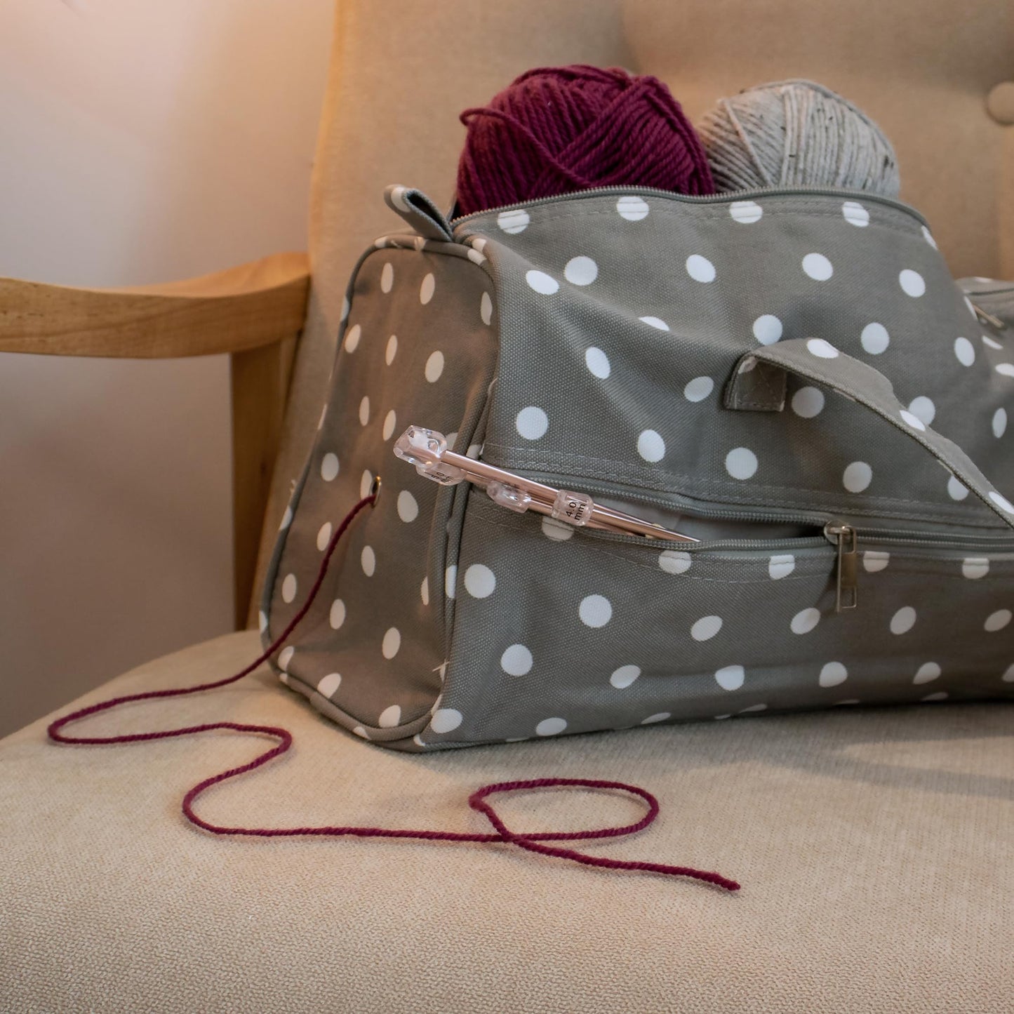 Hobbygift MR4698_ Value: Knitting Bag: Grey Spot, Cotton Blend, 15 x 42 x 17.5 cm