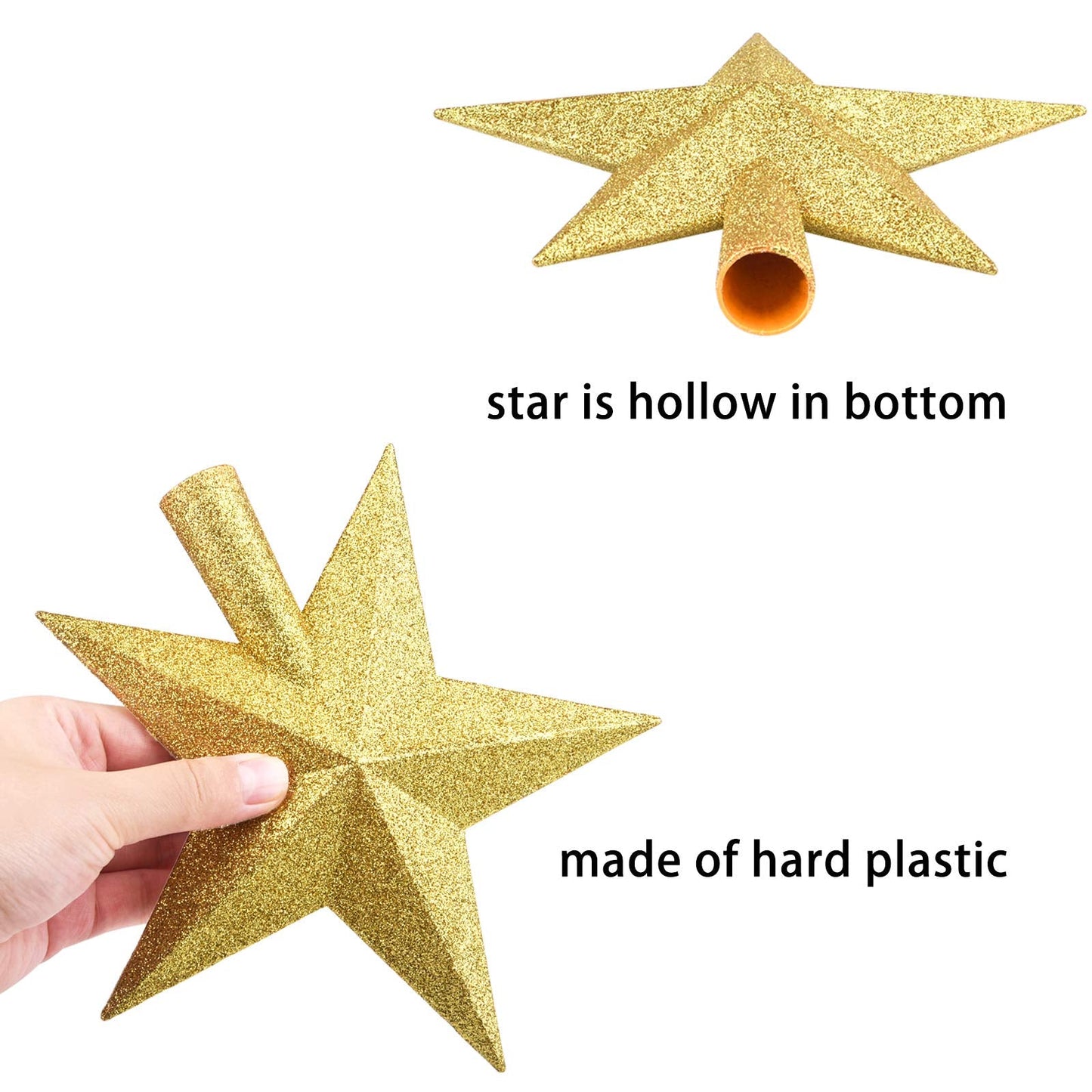 Livder 8 Inches Christmas Tree Top Crown Glitter Star Decoration (Golden)