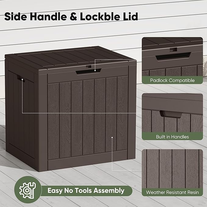 NEWBULIG 31 Gallon Deck Box, Weatherproof Resin Lockable Outdoor Storage for Secure Package Deliveries and Indoor Storage in Garden or Patio, Backyard
