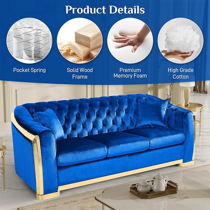 DAMAIFROM Mid Century Modern Chesterfield Sofa Couch, 3 Seat Tufted Sofas
