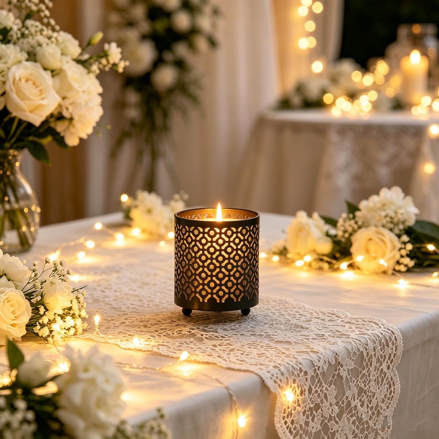 Hosley 4.5" Black Metal Candle Holder Sleeve Gold Interior for Tealights & Votive Candles Decorative Lantern for Home Décor, Weddings, Meditation, & Events