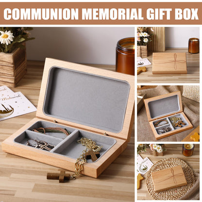 GlikCeil First Communion Keepsake Box, Engraved Wooden Rosary Box with Felt Lining, Catholic 1st First Holy Communion Gift, Ideal for Rosary Storage, Jewelry, and Religious Mementos Organizer