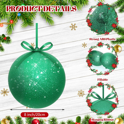 Zubebe 2 Pcs 8" Giant Fillable Christmas Ornaments with Ribbons Oversized Plastic Xmas Balls for Outdoor Lawn Yard Decor, Tree Hanging, Holiday Gifts(Matte Pink)
