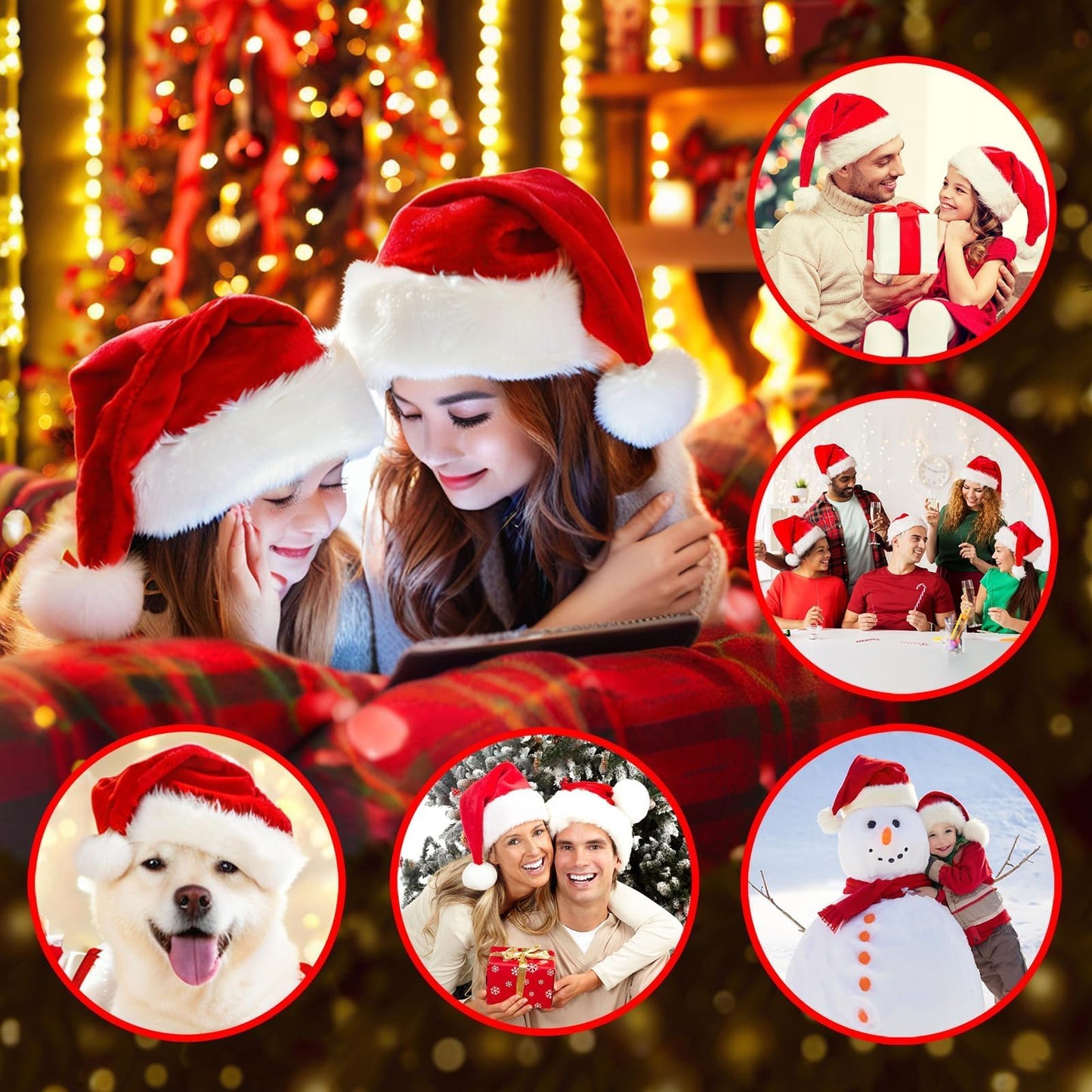 TCJJ Christmas Hats for Adult, Santa Hat Unisex Holiday Red Velvet Double Layer Comfort, Xmas Hat for New Year Festive Party