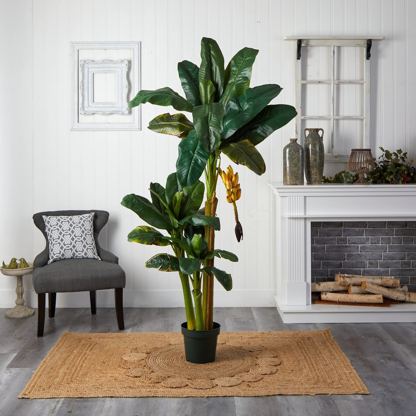 Nearly Natural 5226 6ft. Triple Stalk Banana Silk Tree , Green , 53.25" x 13" x 11.5"