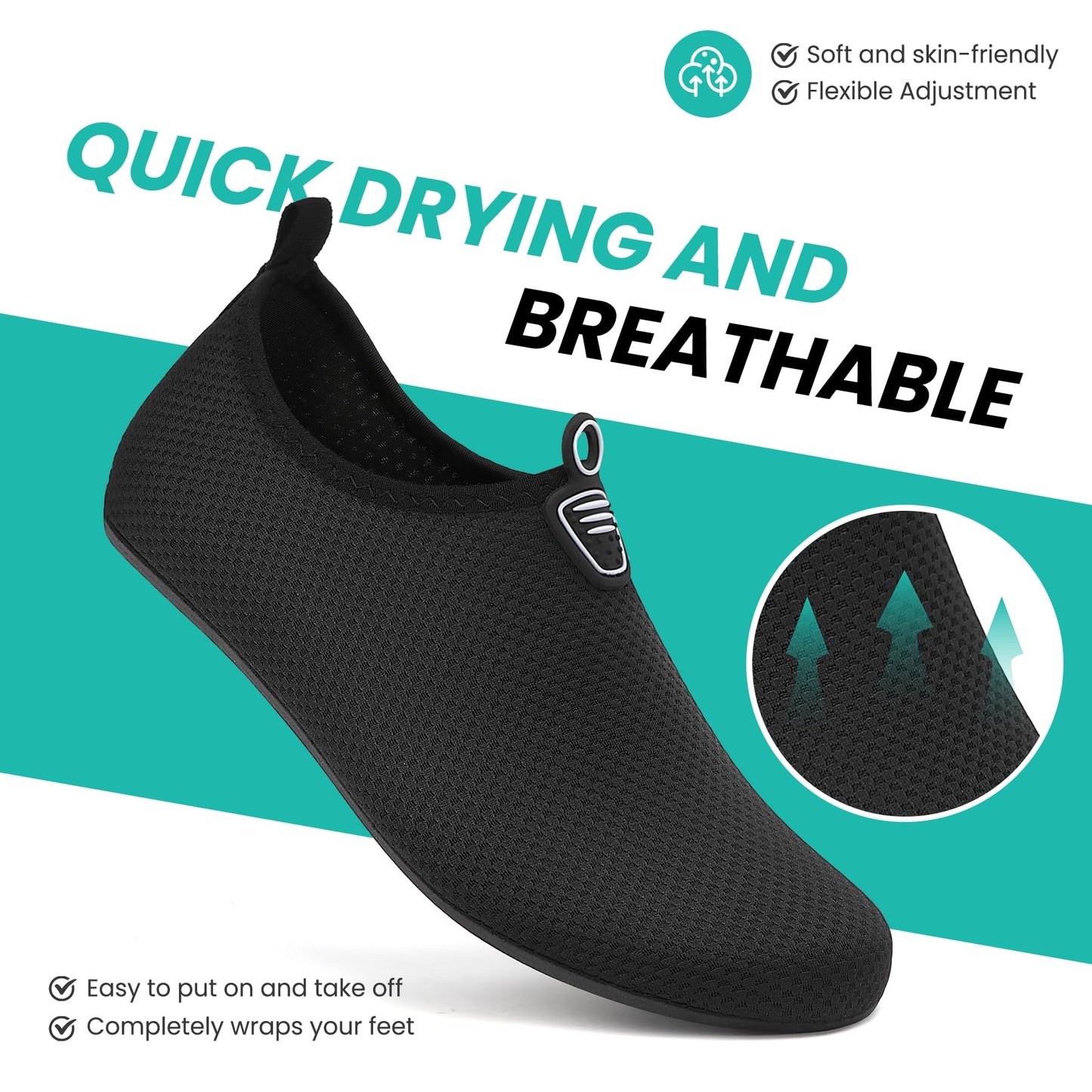 sportvibe Water Shoes Beach Shoes Lightweight Barefoot Aqua Quick Dry Breathable Swim for Women Men Surfing Running Driving Pool Yoga (Black,9 UK/43 EU)