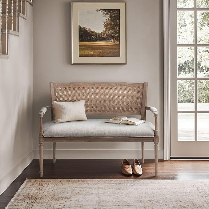 Madison Park Willshire Natural Rattan Settee, Upholstered Seat