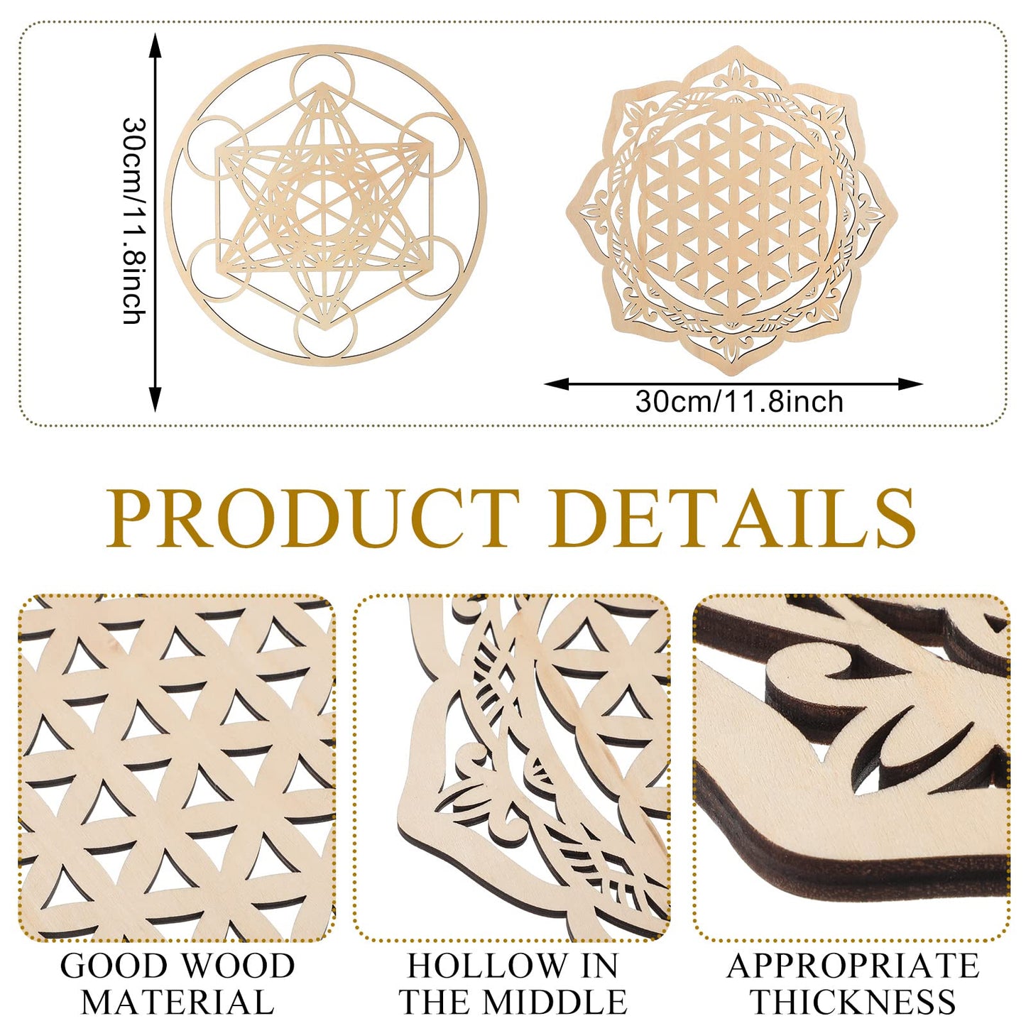 Youyole 4 Pcs 12 Inch Sacred Geometry Wood Wall Art Set Crystal Grid Board Zen Metatron Cube Sri Yantra Flower of Life Mandala Flower of Life Zen Wooden Wall Hanging Decor for Home Room