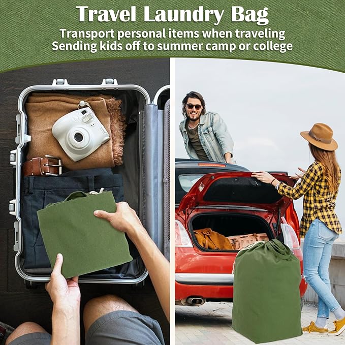 Canvas Laundry Bags with Handles & Square Base 13.8"Lx13.8"Wx27.6"H, Large