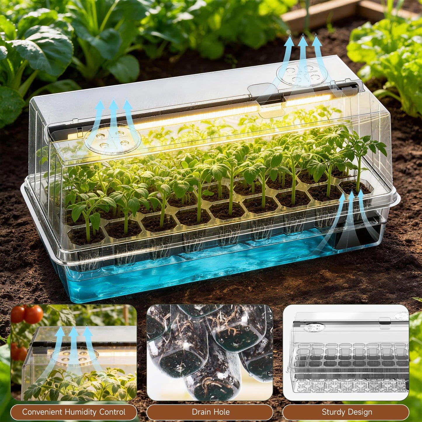 72 Cells Seed Starter Tray Self Watering, Seed Starter Kit with Grow Light, Full Spectrum with 5 Dimmable Brightness & Timer, Indoor Plant Grow Tray for Beginners & Seasoned Gardeners, Gardening Gifts