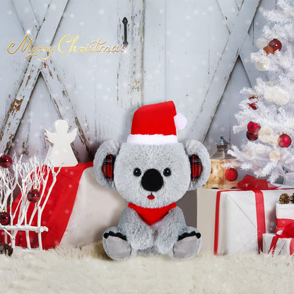 Threan 8 Inch Christmas Stuffed Animal Christmas Plush Doll with Santa Hat for Holiday Decoration Winter Gifts(Koalas Style)