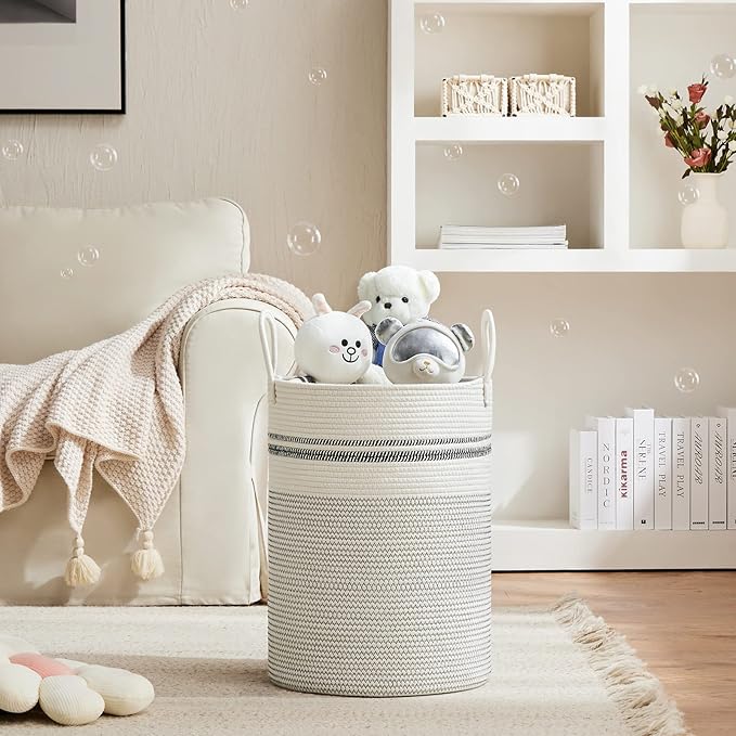 VIPOSCO Large Laundry Hamper, Tall Woven Rope Storage Basket