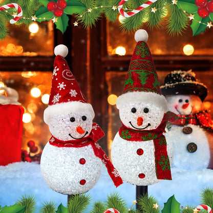 TAILERRI Solar Christmas Pathway Lights Outdoor Decorations, Set of 3 LED Snowman Stake Lights, Waterproof Walkway Landscape Light for Yard, Garden, Winter Decor (Red/Green Snowman, 3-Pack)