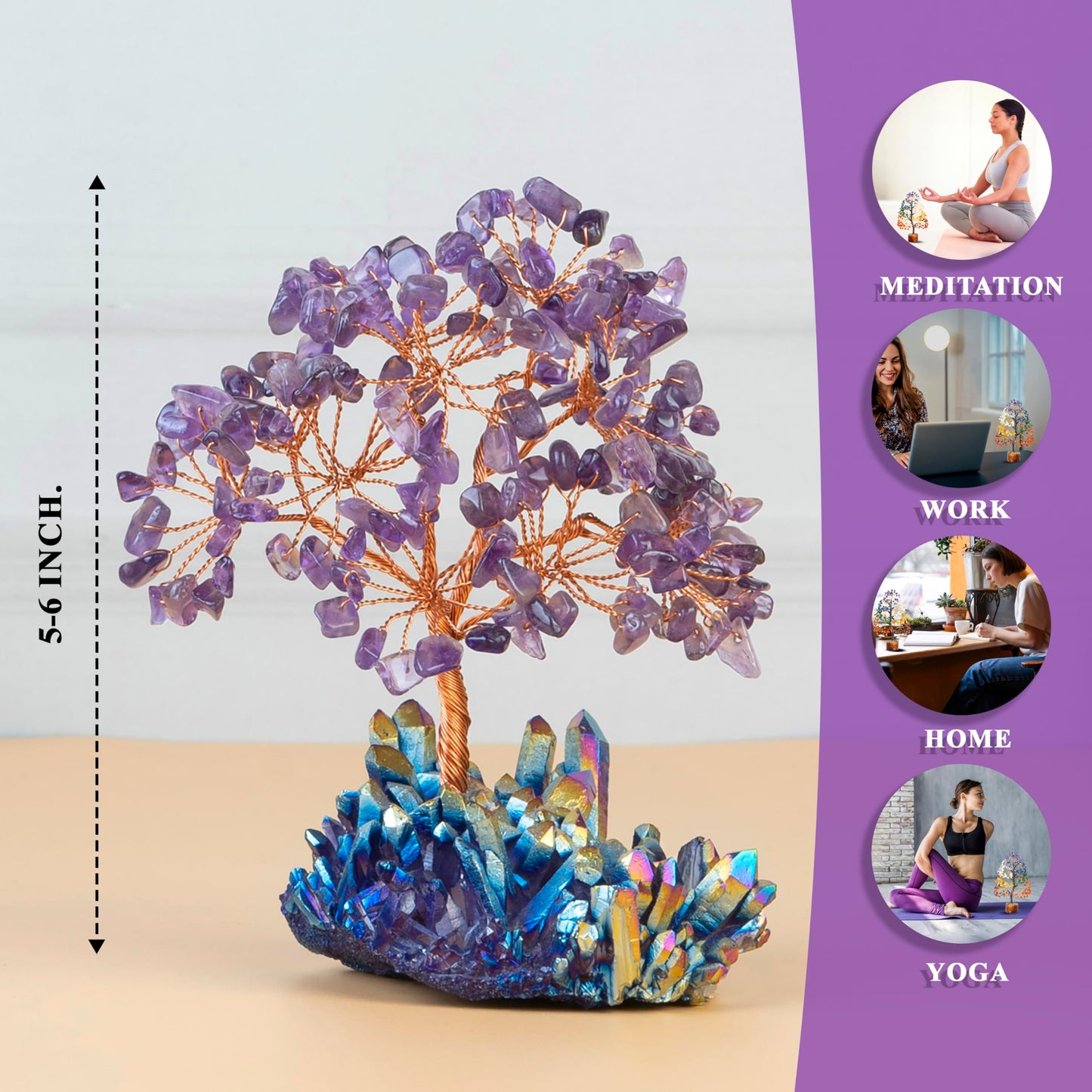 Crocon® Amethyst Crystals Tree with Rainbow Titanium Cluster Base Tree of Life Decor for Shelf, Birthday Gifts for Women, Sister Gifts, Birthday Gifts for Mom, Cute Home Decor, Purple Decor Present