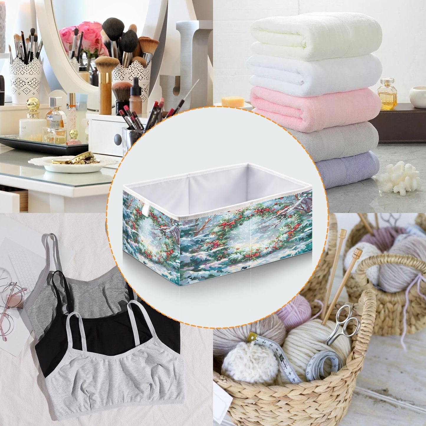 senya Large Storage Bins Beautiful Christmas Wreath Collapsible Foldable Storage Cubes Fabric Basket Closet Organizer Containers Box for Home Bedroom Office 15.7 x 10.6 x 6.9in