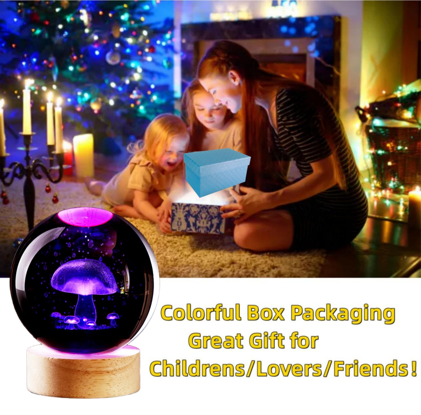 Conalisk 3D Mushroom Crystal Ball Lamp, Lifelike LED Mushroom Night Light, 16 Colors Changing Light, Dimmable Remote Control, Desk Lamp