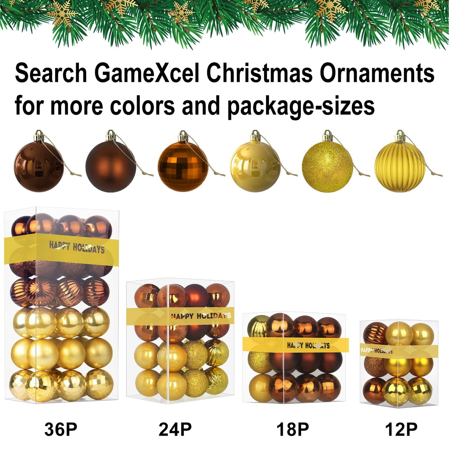 Bronze & Gold 2.5" Christmas Balls Christmas Tree Decoration Ornaments Shatterproof Hanging Balls for Birthday Halloween Holiday Wedding Decorations Set of 24pcs