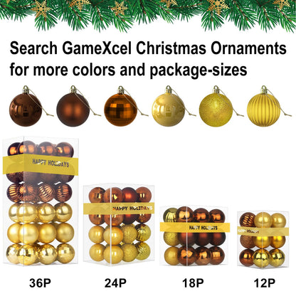 Bronze & Gold 2.5" Christmas Balls Christmas Tree Decoration Ornaments Shatterproof Hanging Balls for Birthday Halloween Holiday Wedding Decorations Set of 24pcs