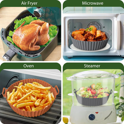 3 Pack Air Fryer Silicone Liners, 8Inch Airfryer Liners, AirFryer Basket Liner, Reusable Food Grade Air Fryers Basket Pots Oven Liner Baking Tray, Air Fryer Silicone Mat Accessories Kitchen
