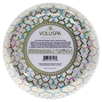 Voluspa Wildflowers, 3 Wick Tin Candle, 12 oz, 40 Hour Burn Time, All Natural Wicks and Coconut Wax for Clean Burning, Vegan, Poured in the USA