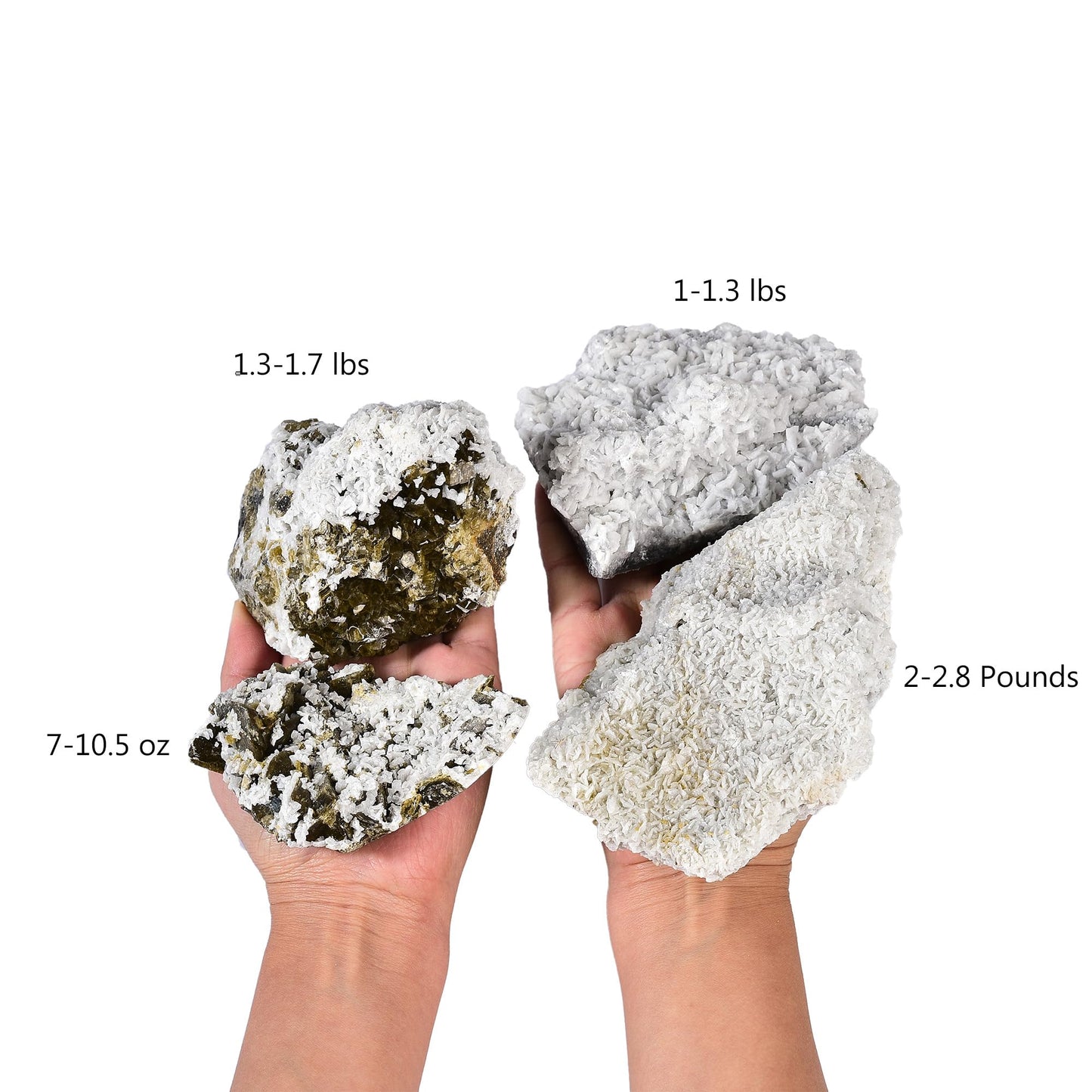 AMOYSTONE Student Mineral Specimen Siderite Crystal Specimen Healing Crystal Ore Geography Rocks Grey-White, Home Office Table Decorative Kids Room (7-10.5 oz/pc with Rack)