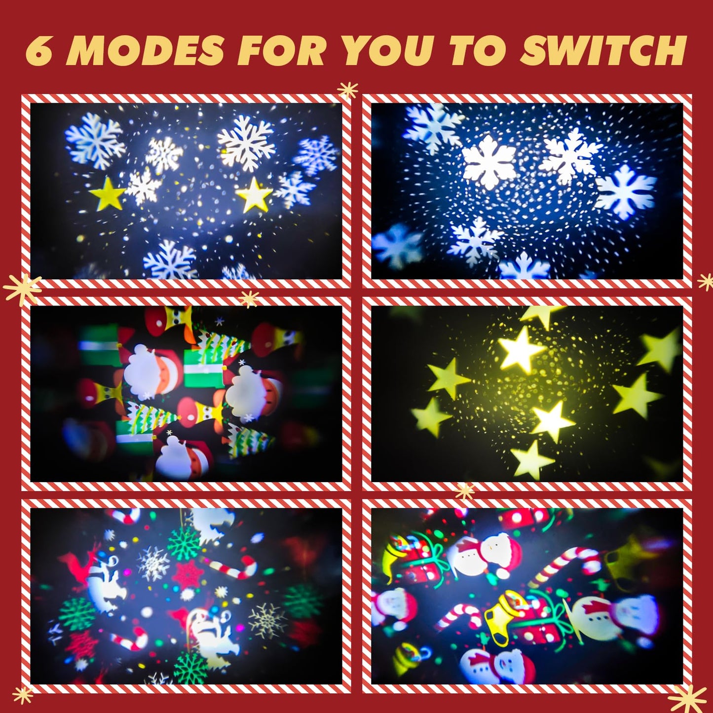 Christmas Tree Topper Lighted Star,3D Hollow Sparkling Star Christmas Tree Topper with 6 Patterns Rotating Magic Cool White Snowflake Projector, Plug in Gold Tree Topper for Tree Ornament